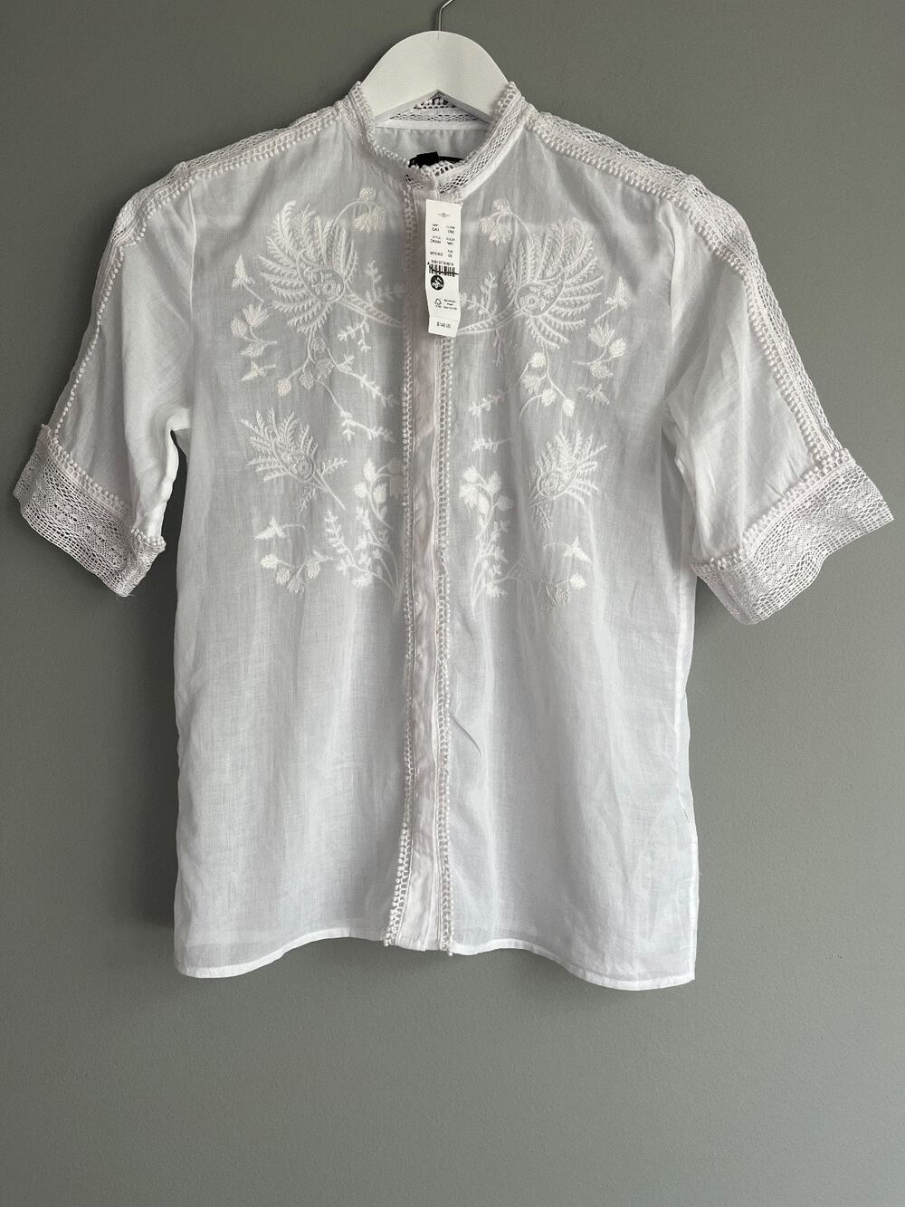 J.Crew NWT $148 Embroidered Lace Trim Cotton Voile Shirt White 00 CK484 Cottage